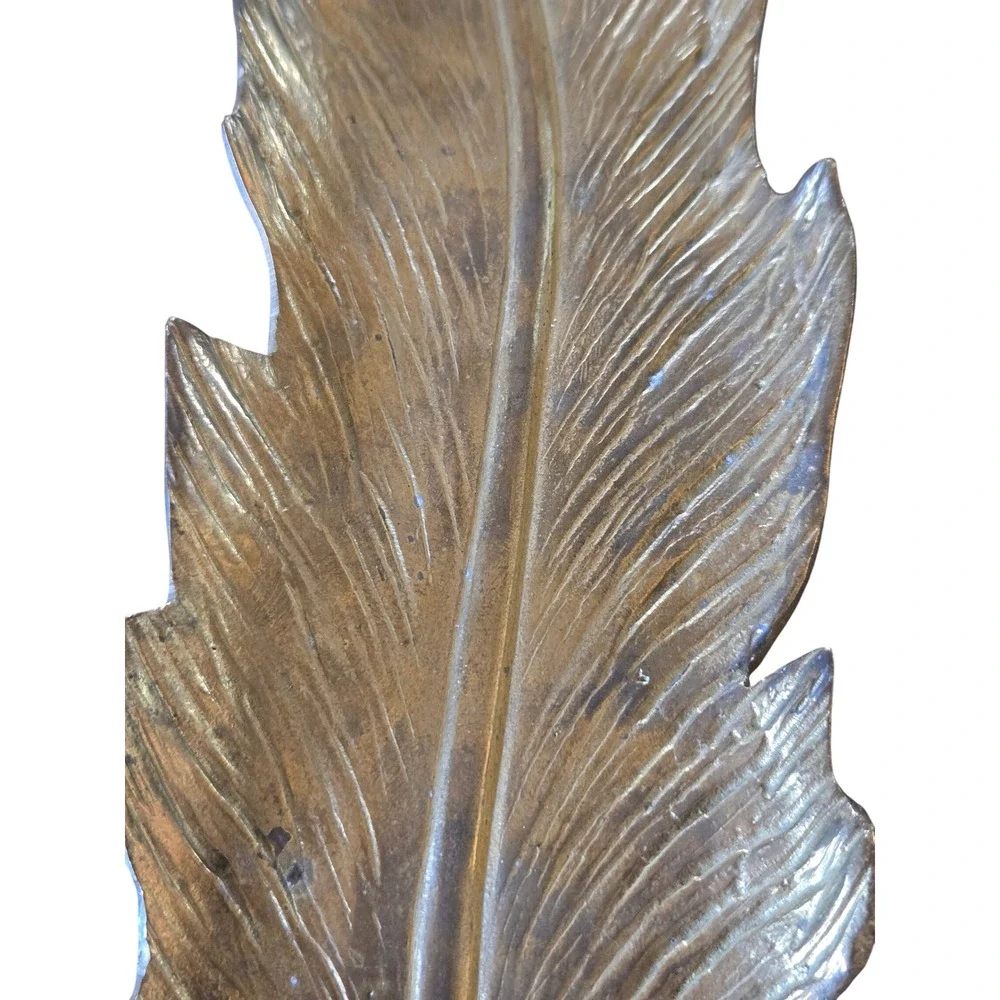 Pottery Barn Raya Boho Feather Tray Gold Metal Jewelry Catchall Desk Accessory